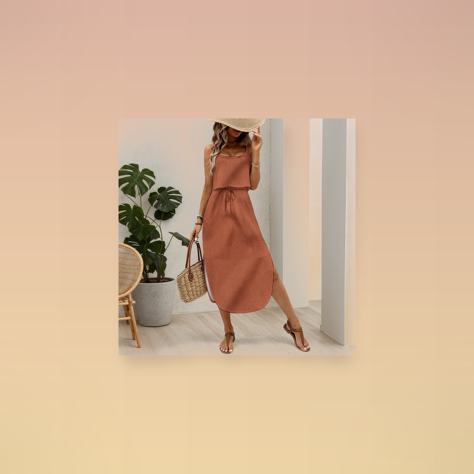 Earthy Slub Linen Texture Resort Wear — view 5