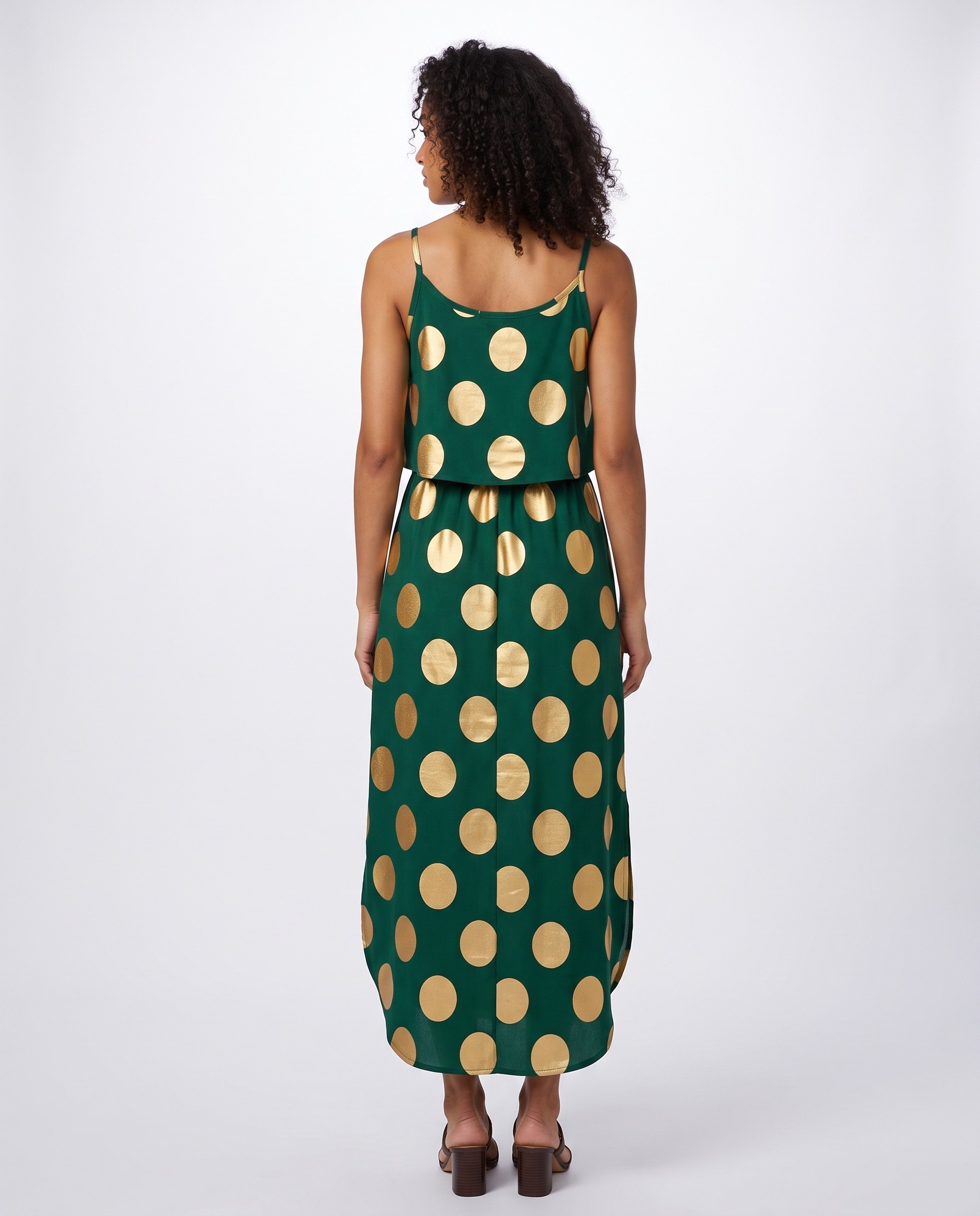 Gilded Gold Dot Art Deco Spaghetti Strap Gown — view 4