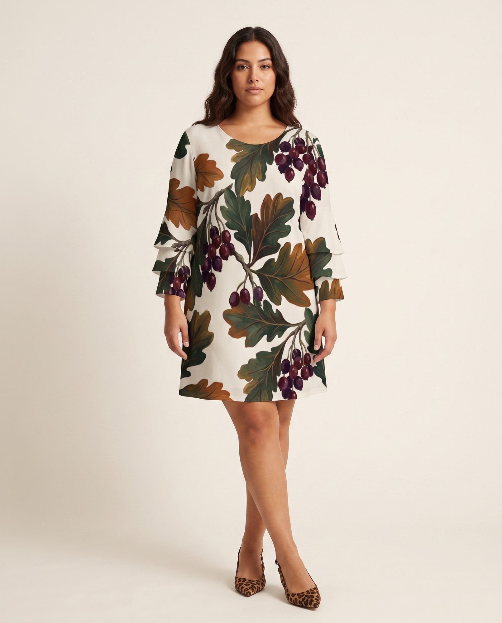 Painterly Oak Leaf Berry Flutter Sleeve