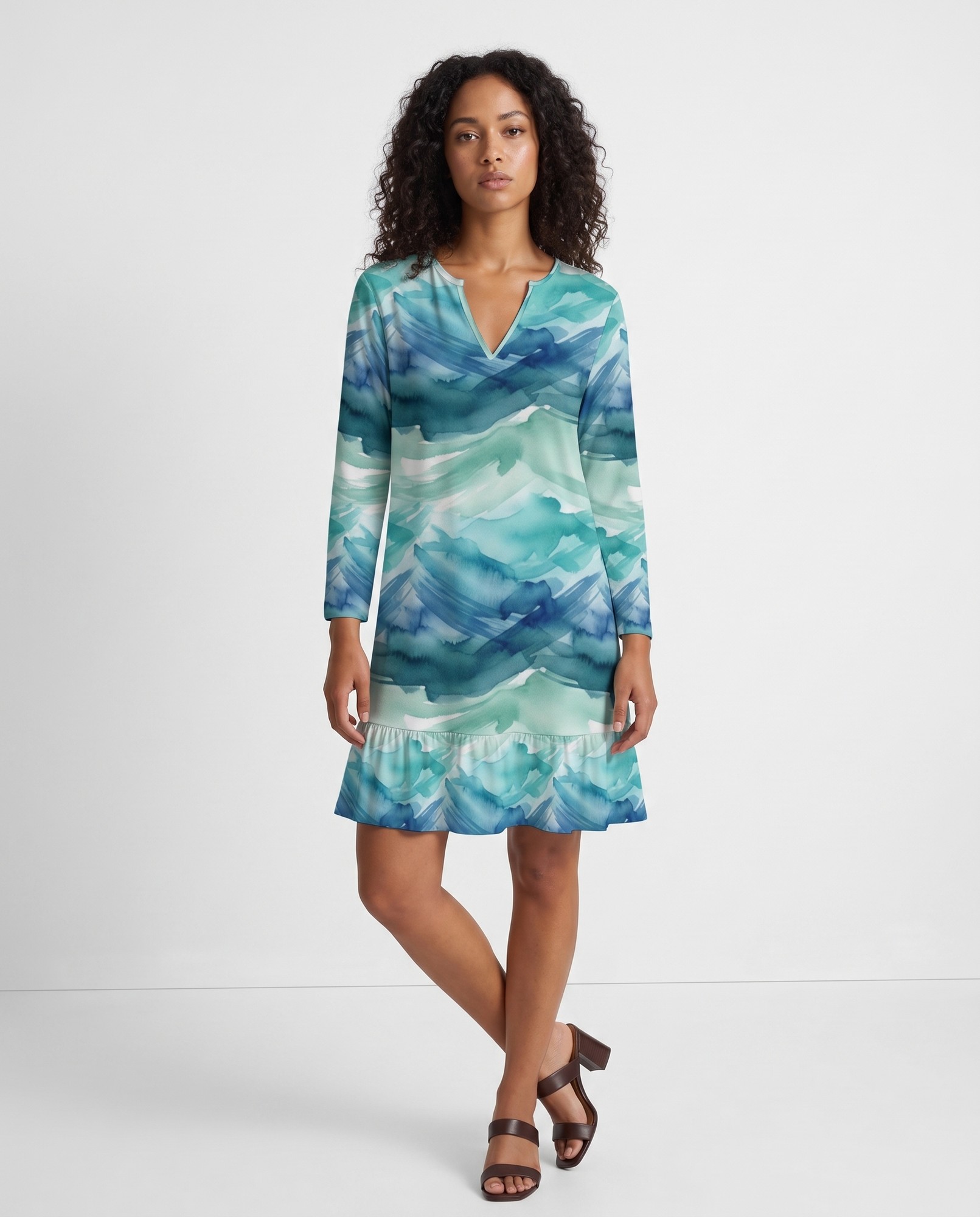Deep Teal Aqua Ruffle Hem