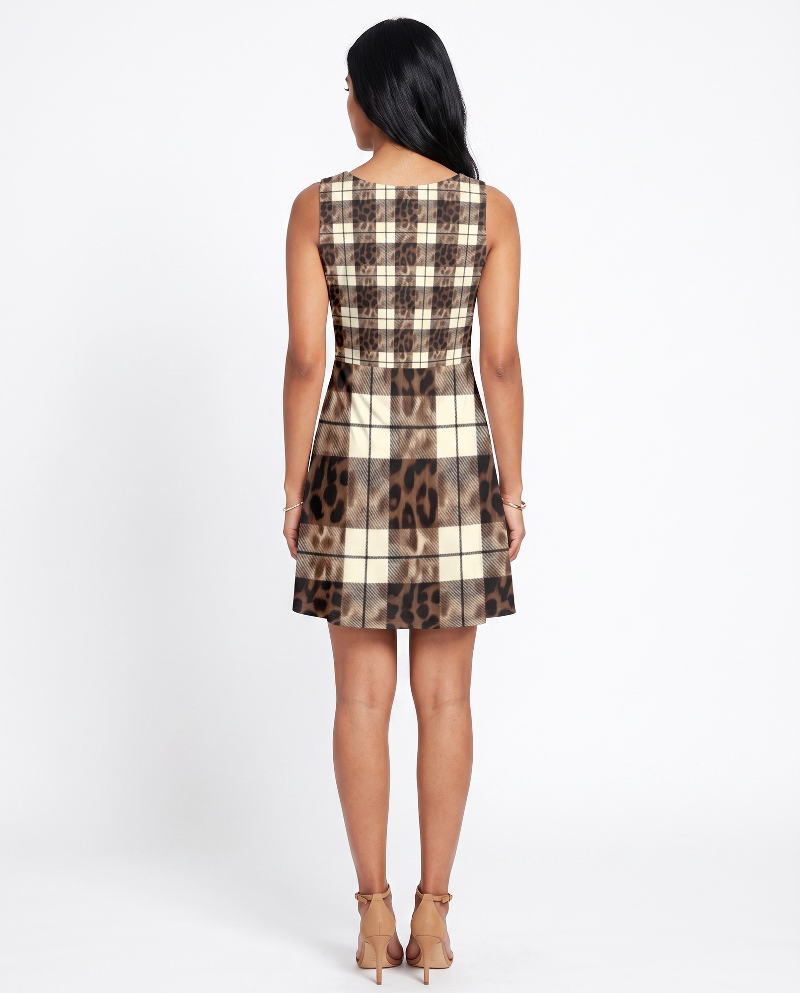 Chocolate Mocha Animal Check Fit-and-Flare — view 4