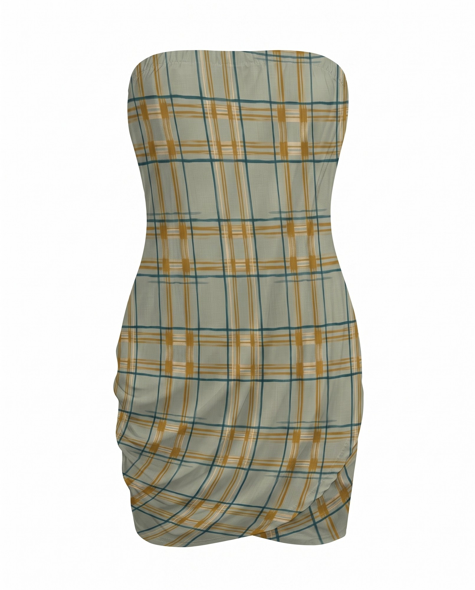 Golden Teal Woven Check Strapless — view 5