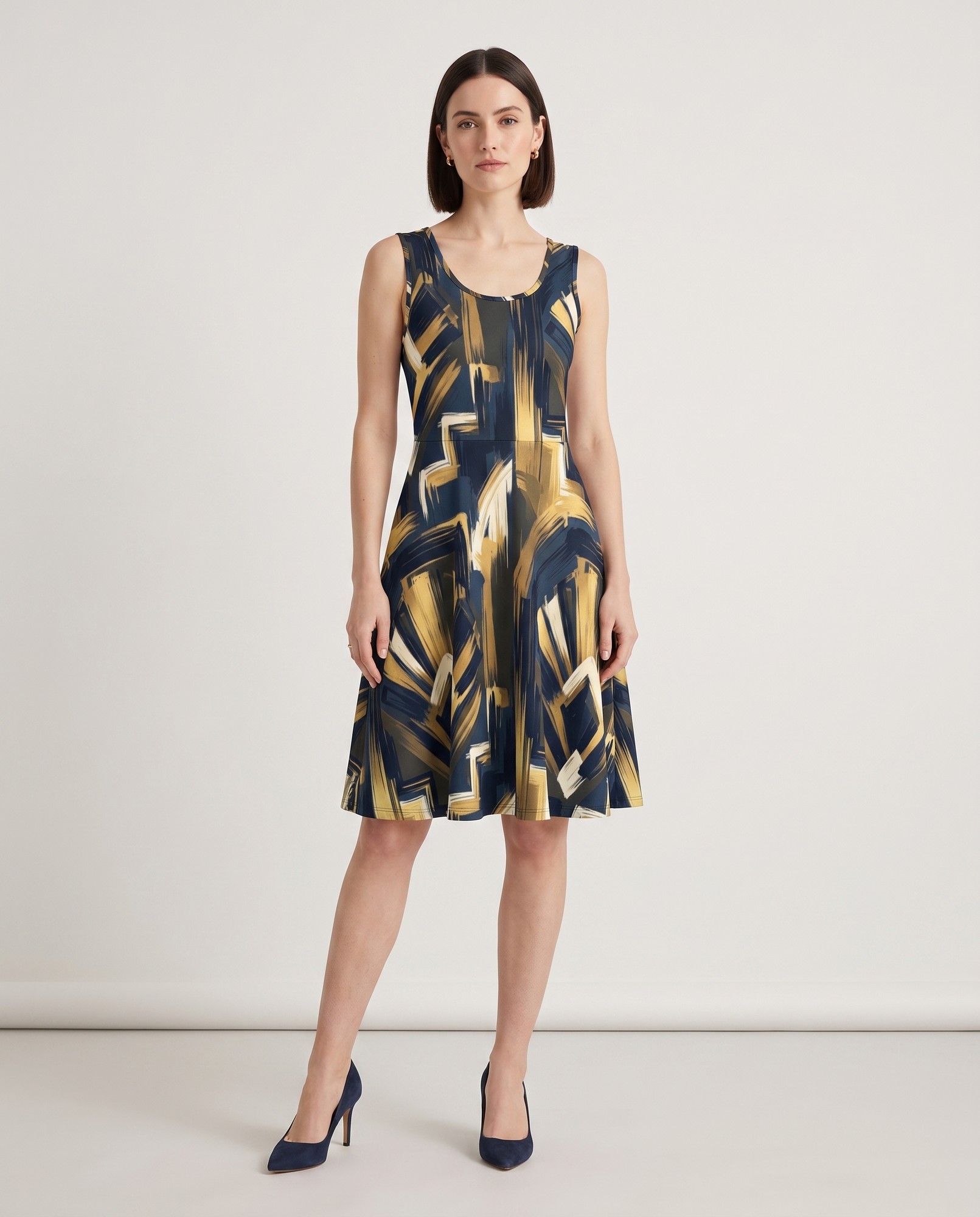 Midnight Blue Gold Art Deco Brushstroke