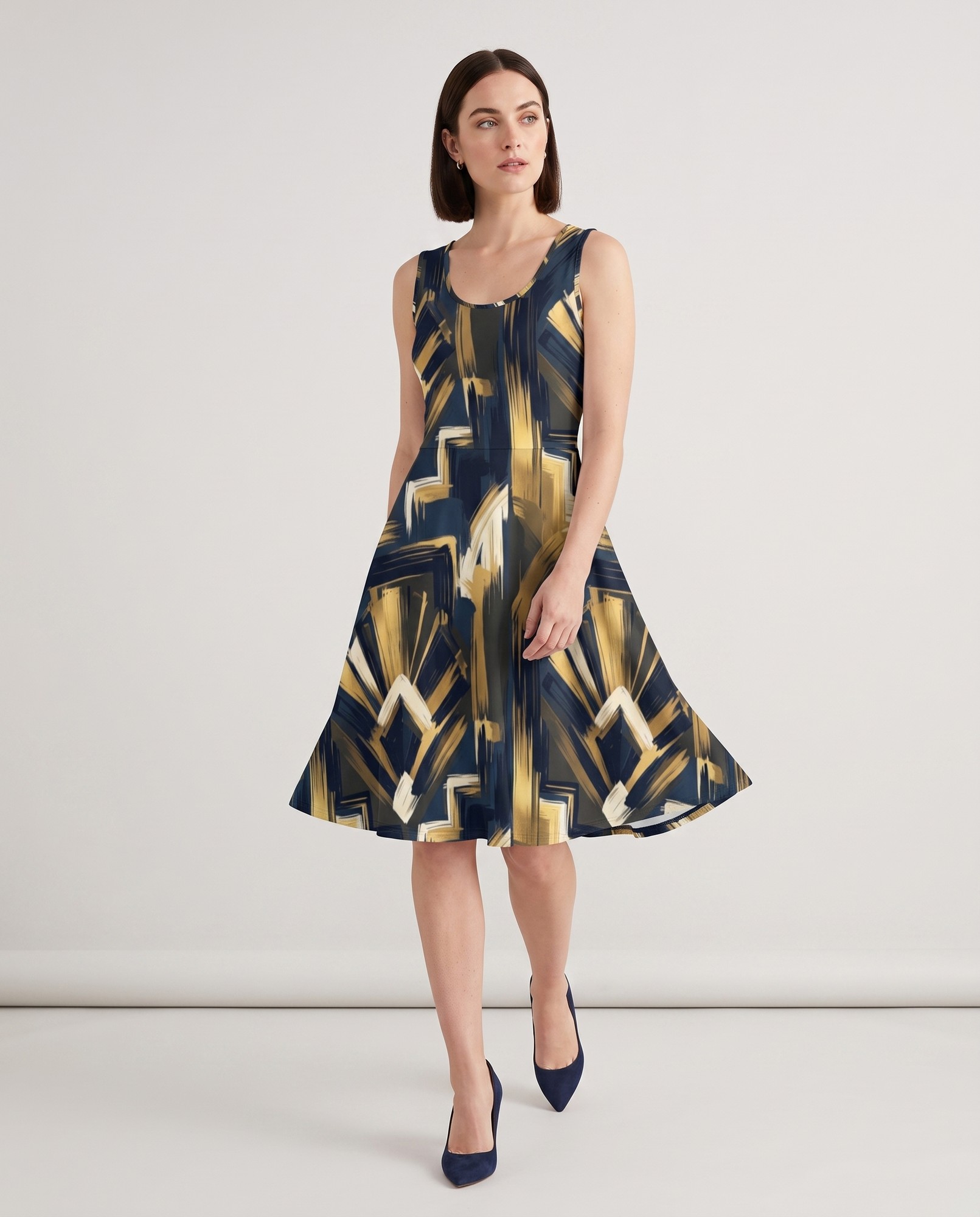Midnight Blue Gold Art Deco Brushstroke — view 2
