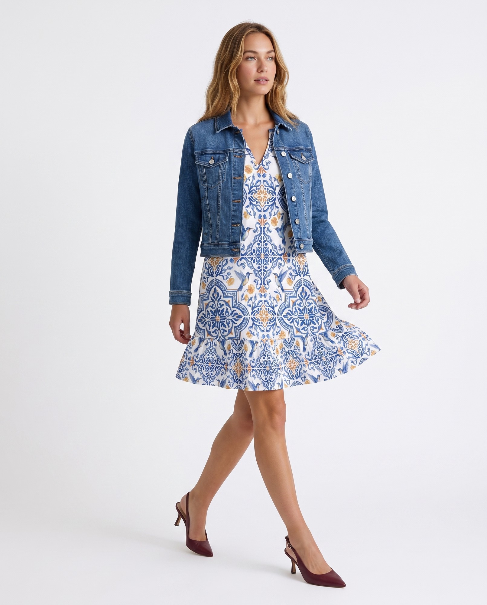 Cobalt Blue Ruffle Hem Folk Art — view 2