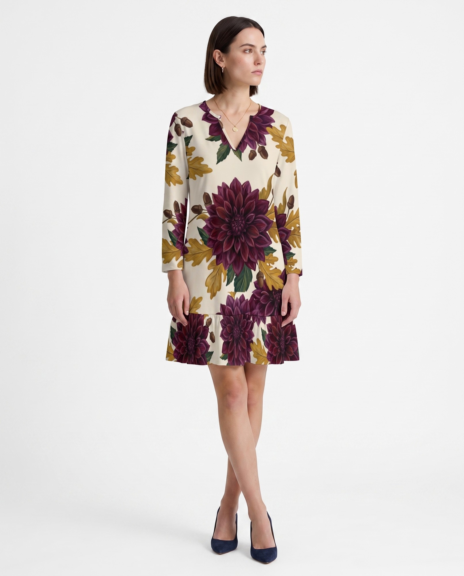 Dahlia Oak Leaf Long Sleeve V-Neck