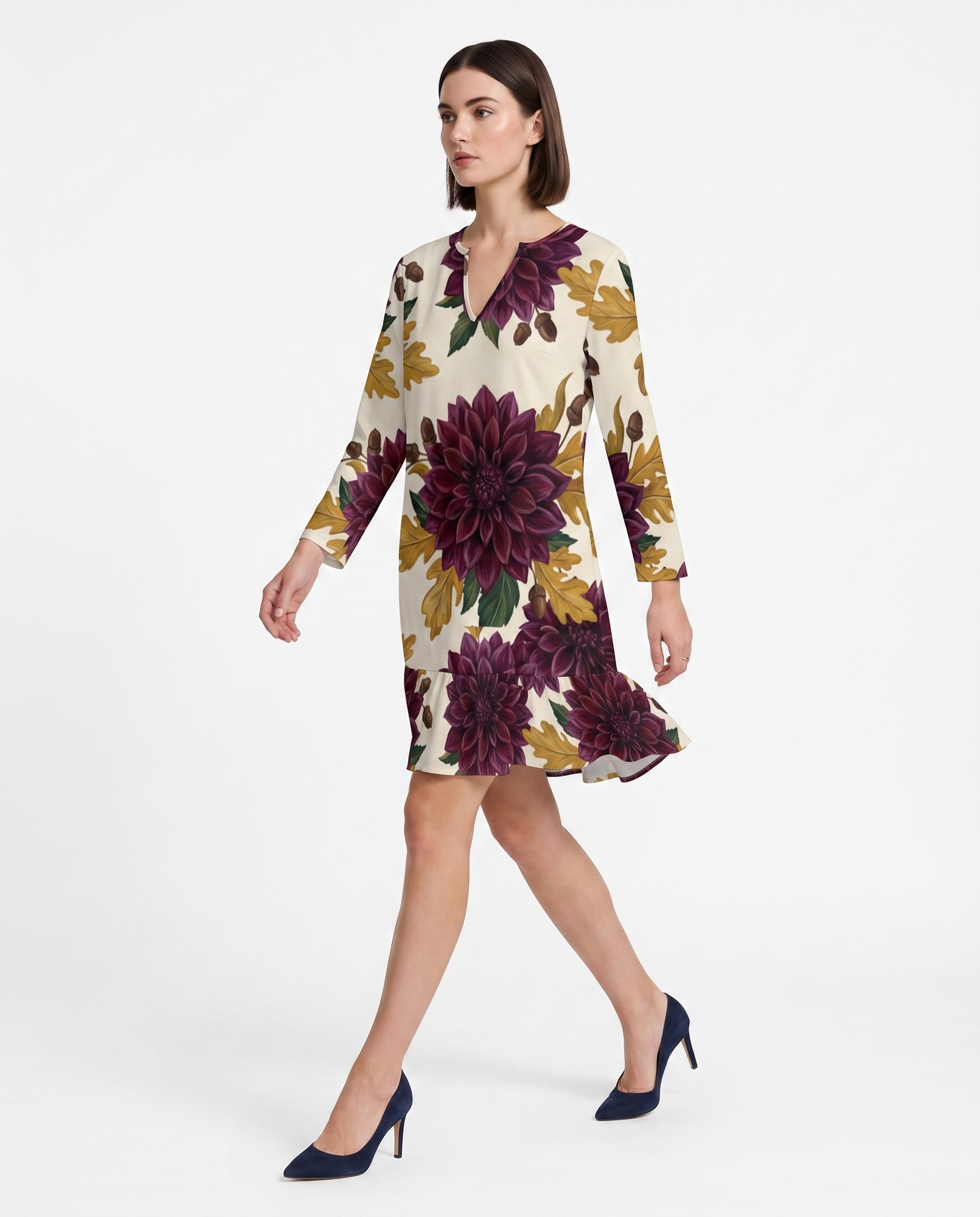 Dahlia Oak Leaf Long Sleeve V-Neck — view 2